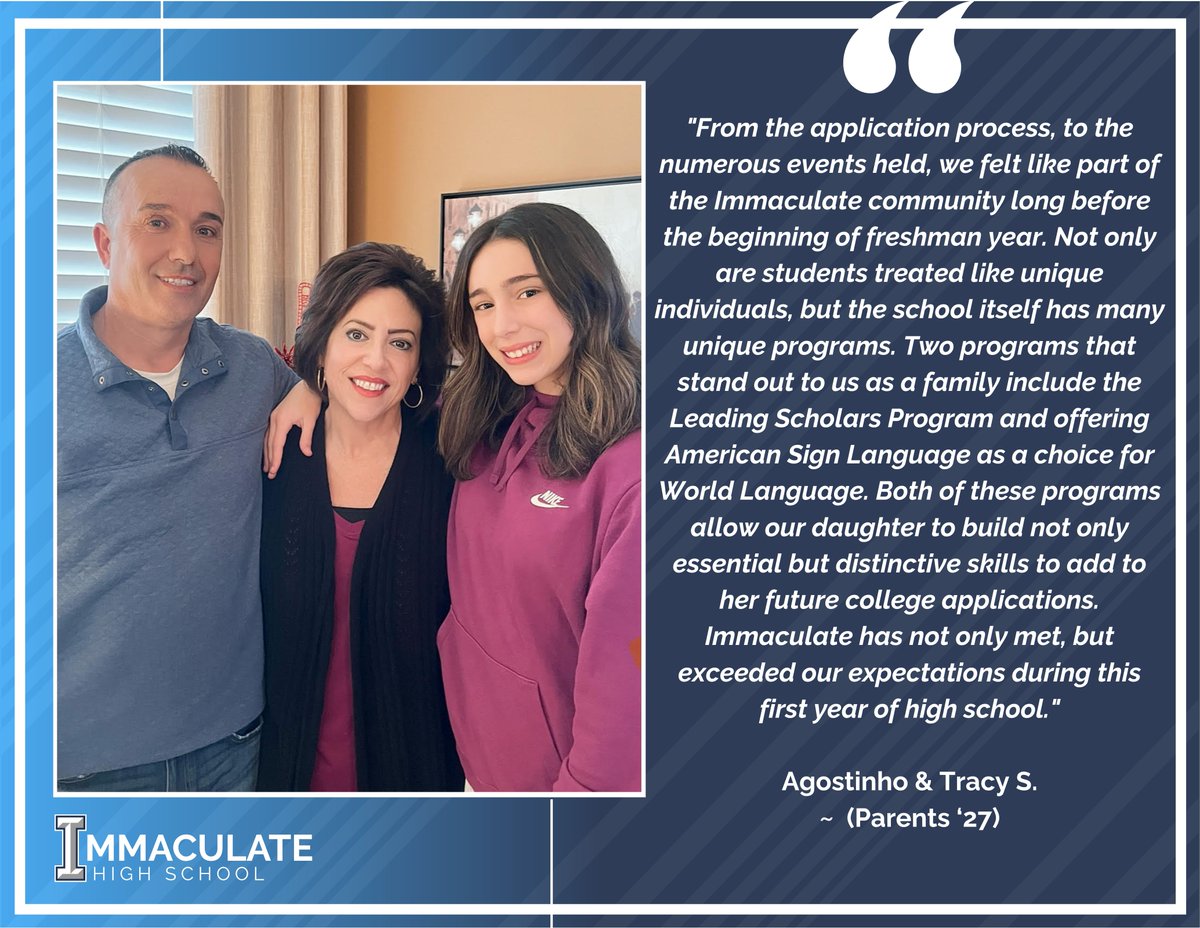 Ihsmustangs's tweet photo. At Immaculate we have a program for everyone! Find out more about our signature programs today. Visit: https://t.co/YyC3XrNXZK
#EmpowerYourFuture #IHSAdmissions #GoMustangs #SignaturePrograms https://t.co/uRBVJZ4lDi