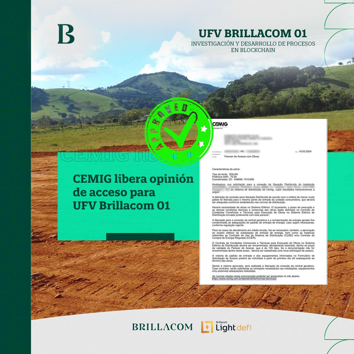 Exciting times! CEMIG has greenlit UFV Brillacom 01, a solar energy venture. More than eco-action. I'm excited! 💪☀️

#NYCViews #Fallen #Blockchain #RenewableEnergy #SustainableInvesting #GreenTech #EcoFriendly #CryptoInvesting  #DeFi
 #Crypto #SolarPower  #LightDefiToken