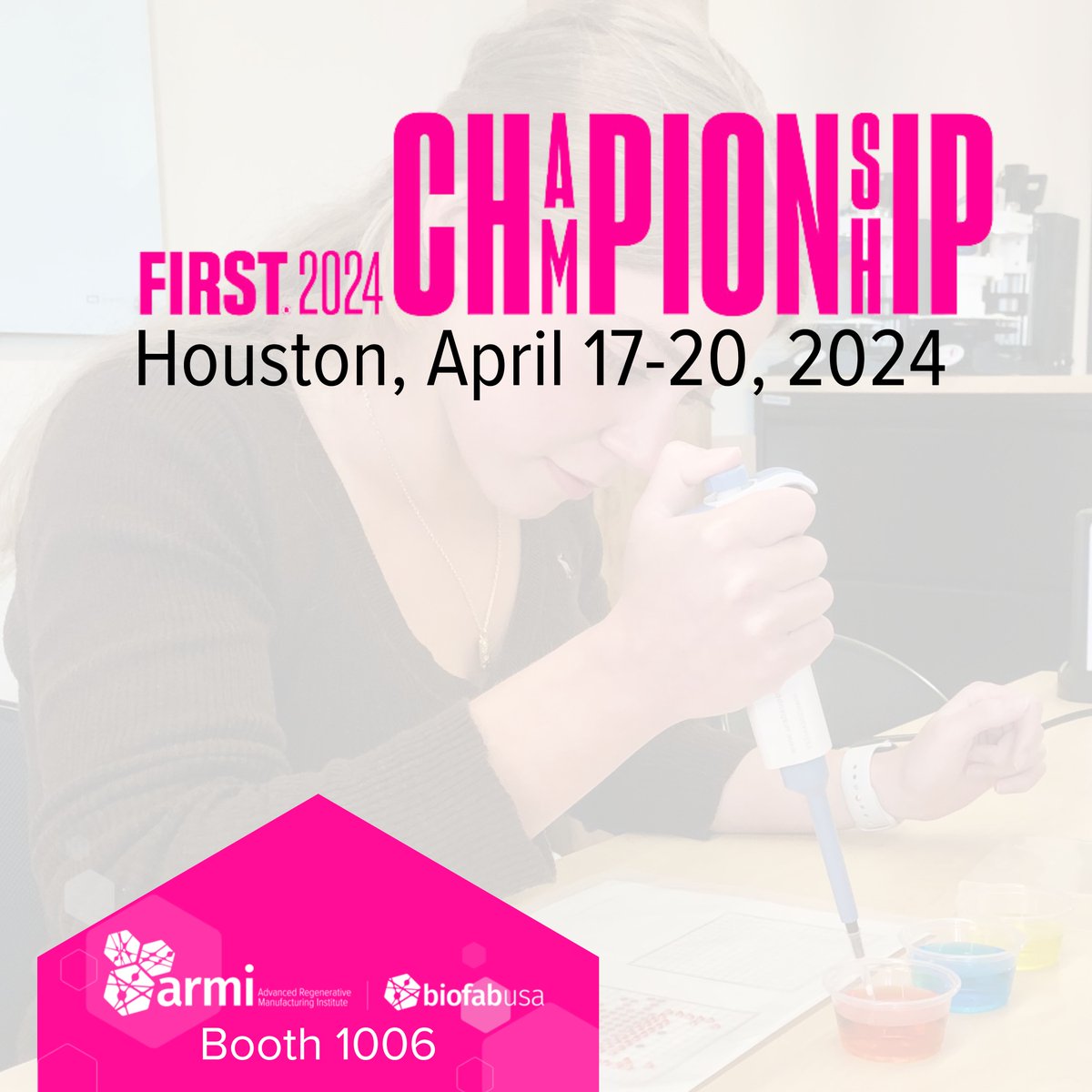 Join #ARMIBioFabUSA at booth 1006 during the 2024 FIRST® Championship Innovation Faire in Houston on April 17-20! Discover how ARMI empowers young innovators in STEM. Be part of the excitement and shape the future of education with us! ow.ly/Wy6m50QAhTX
#FIRSTChamp