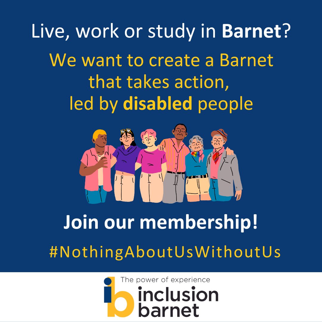📣 Become a member of Inclusion Barnet! We believe in the power of lived experience and that disabled people should be included in decisions that affect them. Let's take action together #NothingAboutUsWithoutUs Find out more and become a member: inclusionbarnet.org.uk/membership/