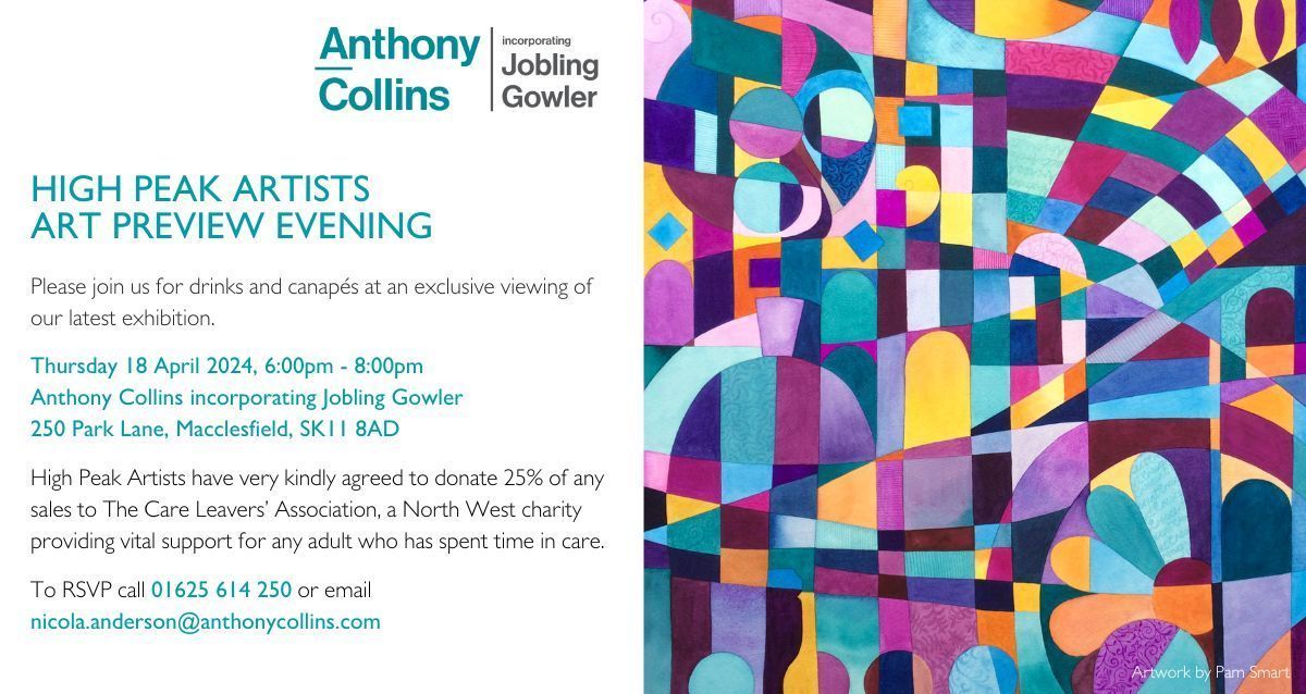 We can't wait to welcome you to our #Macclesfield office for our latest art exhibition evening this week, supporting The @CareLeavers Association. 

We're excited to see all of the beautiful pieces from @HighPeakArtists.
#ArtExhibition #Fundraising