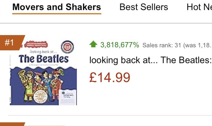 Looking back at … The #Beatles is number 1 in the @amazon Mover & Shakers chart and 31 in books overall! Thanks to @alzheimerssoc for their support in helping create books for people with #dementia. Can we leapfrog the great @richardosman by end of today? cognitivebooks.co.uk/buybooks