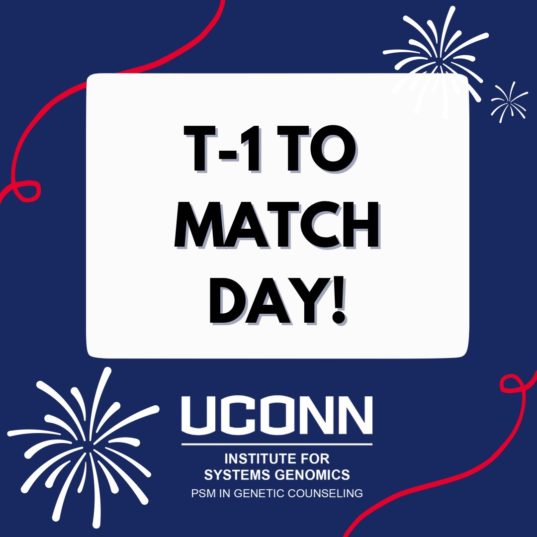 uconngc's tweet photo. One day left until Match Day! We are looking forward to meeting our second cohort and welcoming them to our program. We want to wish all applicants the best of luck during this exciting time. See you tomorrow!

#matchday2024 #geneticcounseling #genechat #geneticcounselingstudent https://t.co/VGS39DfSDU
