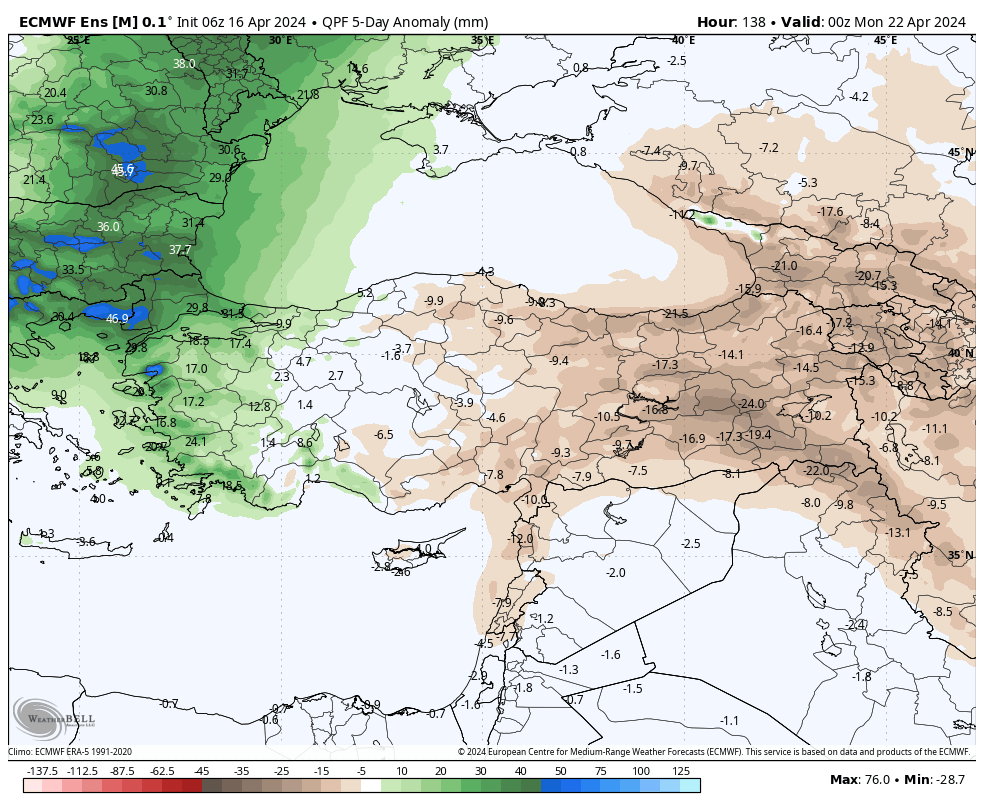 ECMWF ENS 06z güncellemesi 18-22 Nisan batı bölgelere bol yağış müjdesi çıktısı sundu🌧⛈️