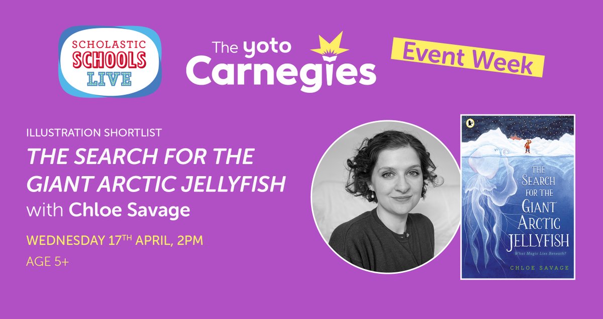 We'll be joined by @chloesavageart this Wednesday at 2pm to talk all about her #YotoCarnegie24 shortlisted book The Search for the Giant Arctic Jellyfish! 

Register for free here: shop.scholastic.co.uk/scholastic-sch… @WalkerBooksUK @bigpicturebooks