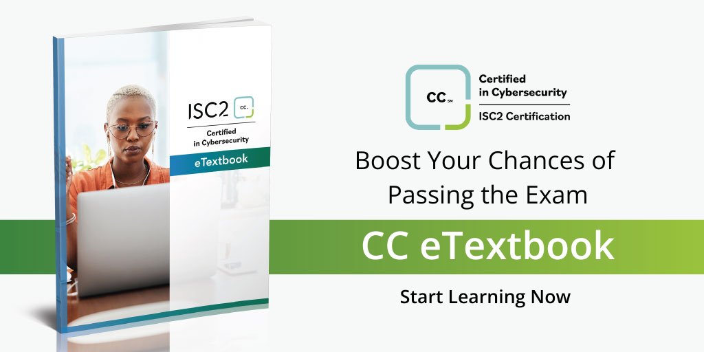 ISC2's tweet photo. Preparing to get Certified in Cybersecurity? Improve your chances of passing the CC exam with the eTextbook.
Buy now: https://t.co/VAEbY7mocp
#CC #CertifiedInCybersecurity #EntryLevel #EntryLevelCybersecurity https://t.co/xcEGn1aDja
