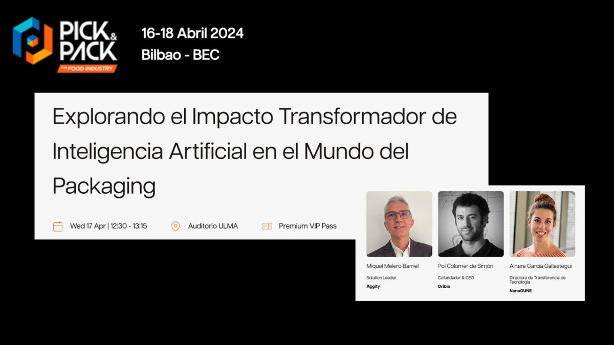 Mañana participamos en la mesa redonda 'Explorando el Impacto Transformador de Inteligencia Artificial en el Mundo del Packaging' en el Congreso Nacional de Packaging 4.0 @pickpackexpo   Si estás por allí, ¡apúntate al coloquio!  labur.eus/P13b4