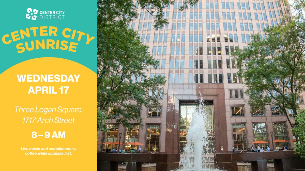 Attention Logan Square-area employees: @ccdphilais popping up at Logan Square tomorrow, April 17, from 8-9am with live music and coffee from @BluestoneLane! #CenterCitySunrise #CCD ow.ly/35Bx50RgaF1