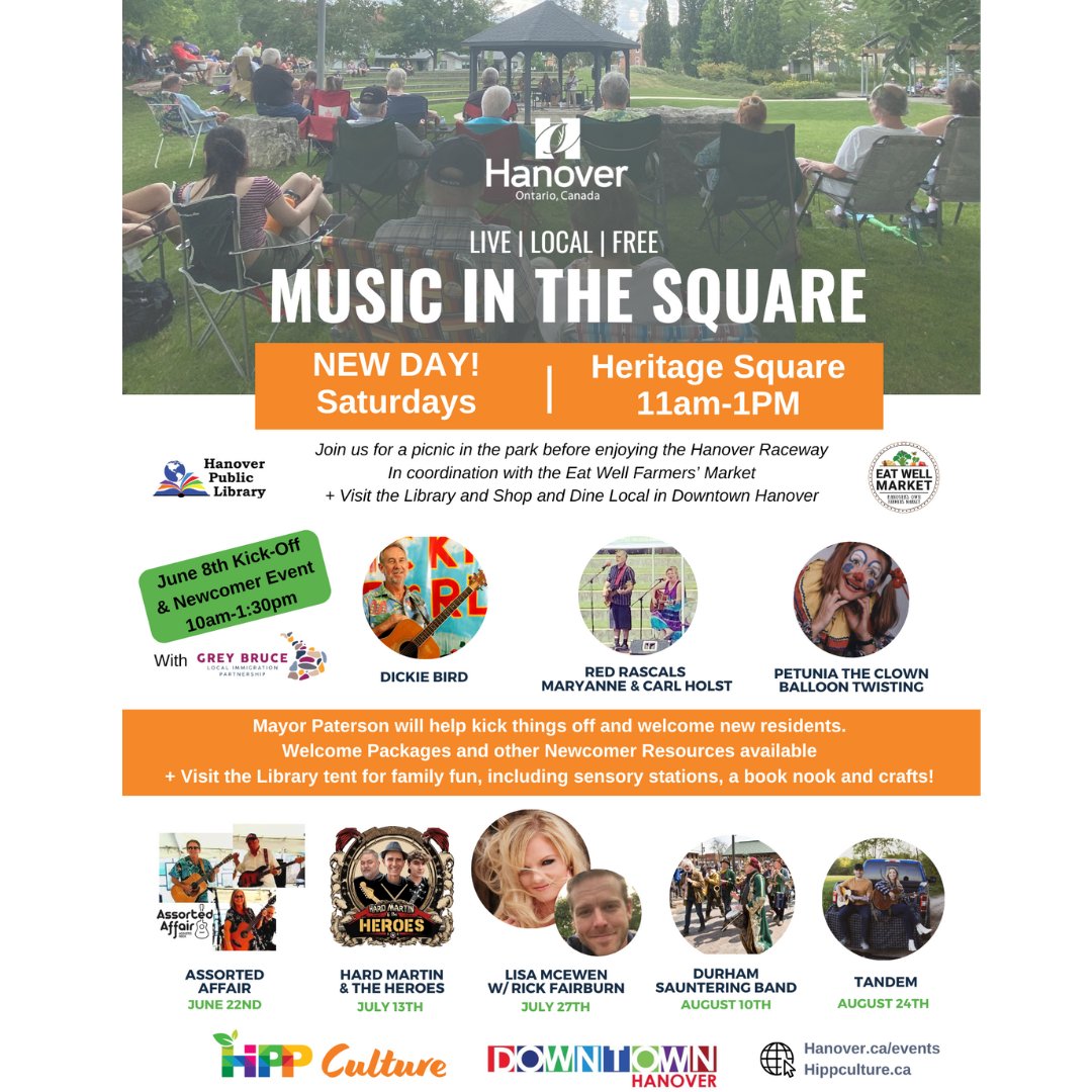 TownofHanover's tweet photo. 🎶 Music in the Square announces another season of live, local &amp; free entertainment in Heritage Square - now on Saturdays! Our kick-off on June 8th is also a newcomer event when there will be extended entertainment and resources for new residents. Mark your calendars #HIPPCulture https://t.co/TINQTbFgmx