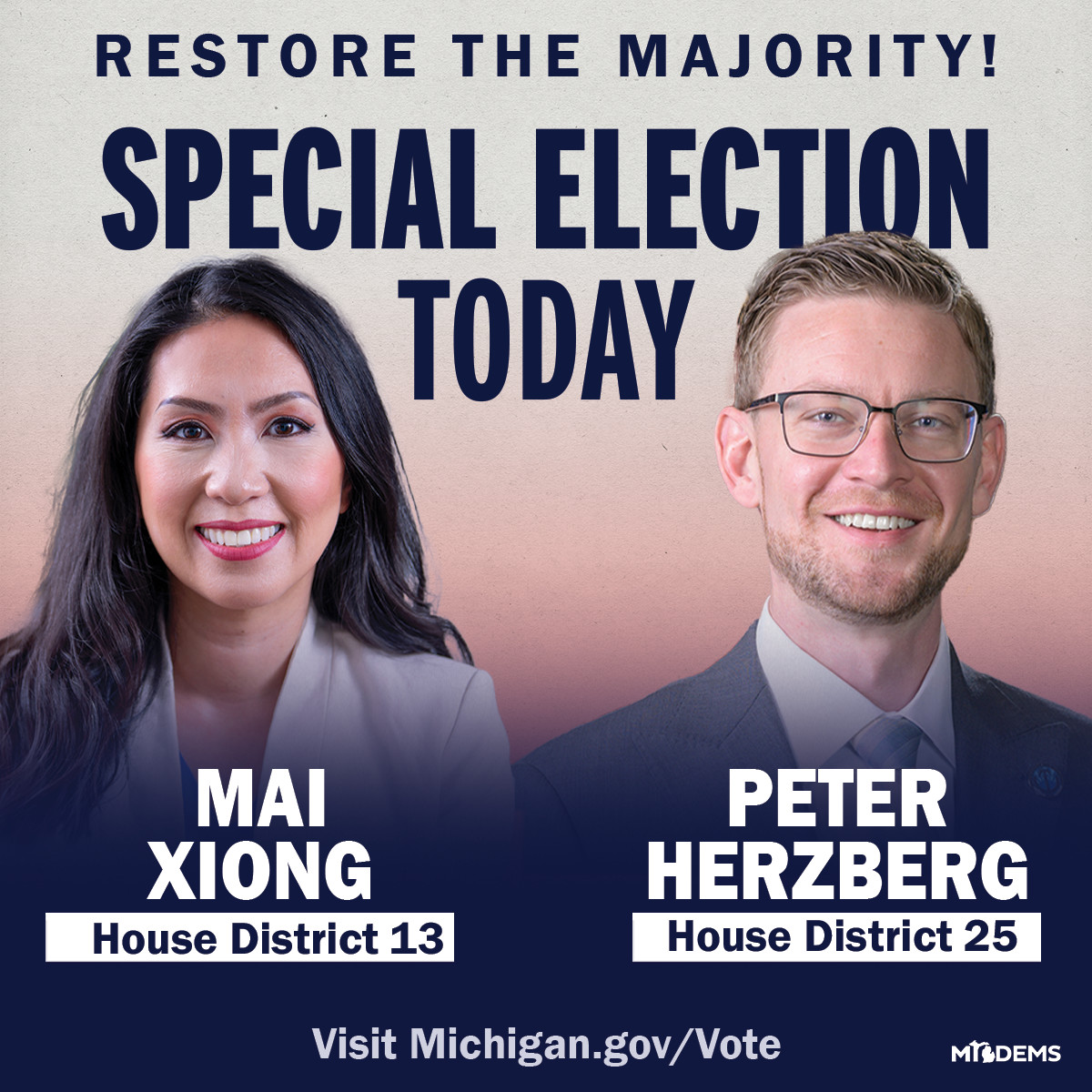 It’s Special Election Day for House Districts 13 and 25! Have you voted yet? Visit Michigan.gov/vote and make a plan to vote today! Polls are open until 8 pm. GO VOTE! #GOTV