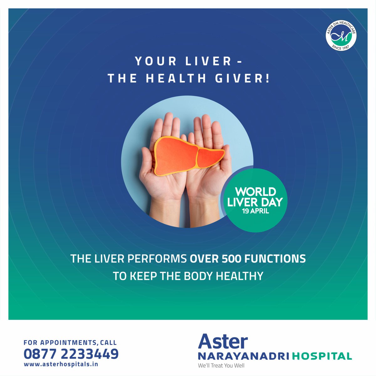 World Liver Day is observed to raise awareness about liver conditions and promote good liver health. Consult a Hepatologist for any concern.

#asternarayanadrihospital #WorldLiverDay #liverday #healthyliver #healthyliverfunction #livercare #worldliverdayawareness #Hepatologist