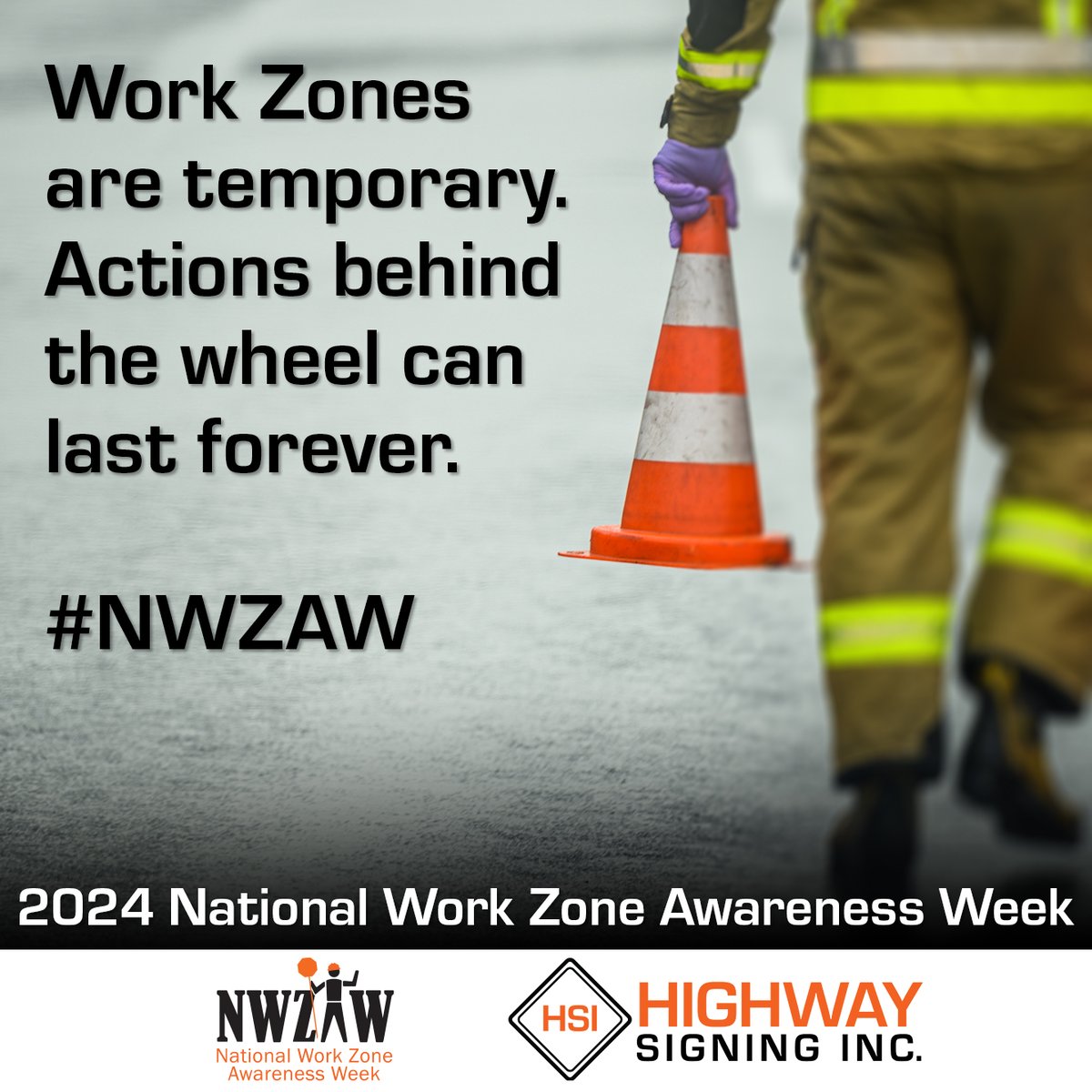 This National Work Zone Awareness Week, let’s remember: “Work zones are temporary. Actions behind the wheel can last forever.” 

#NWZAW #Orange4Safety #WorkZoneSafety #NWZAW2024 #DriveSafe #HighwayHeroes #HighwaySigningInc #safety #PavementMarking #construction #transportation