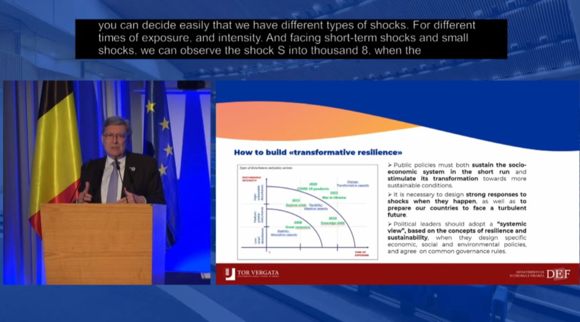 Prof Giovannini states the importance of #social policies & #investments before a shock, to prevent where possible & enable to absorb, adapt & transform where not. Reminds the future will be full of shocks. Strong call to put social at the centre of the next EU mandate! #LaHulpe