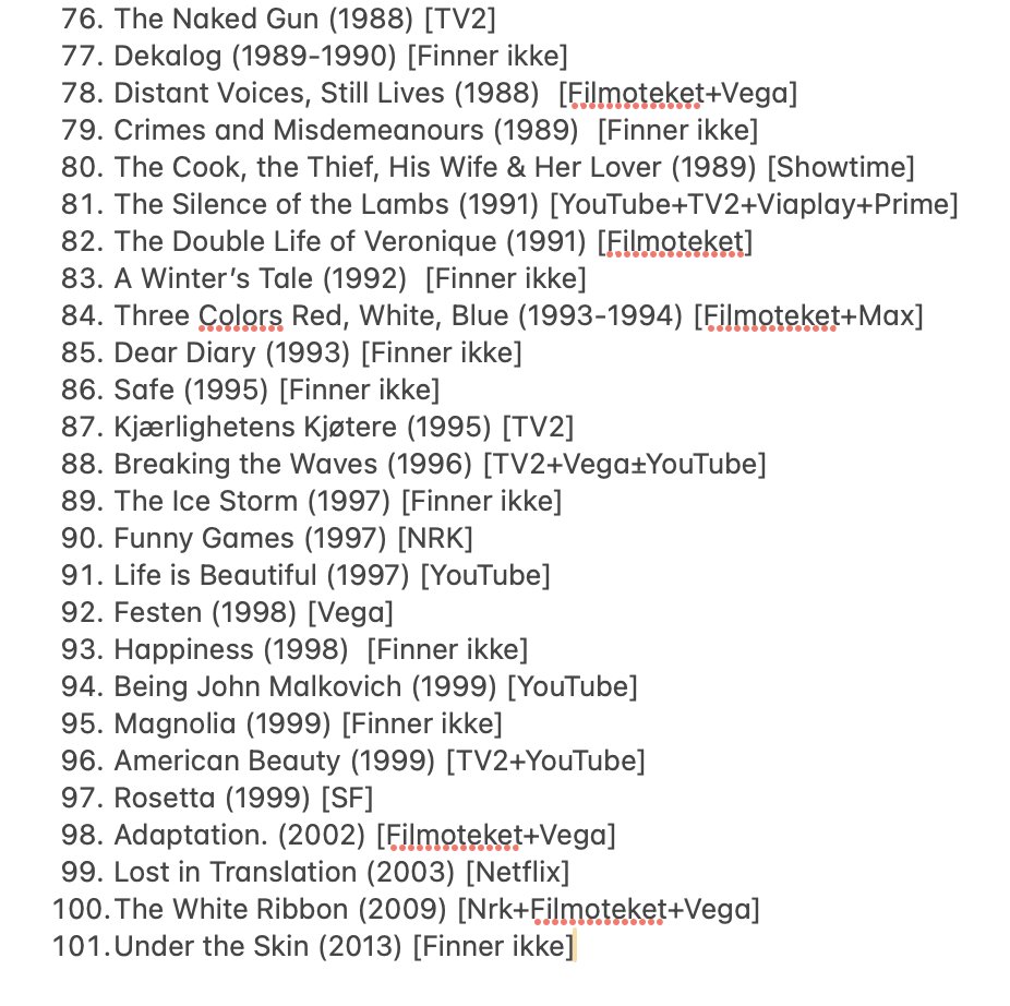 Awnrottur's tweet photo. Okay, da er jeg endelig ferdig med drittprosjektet "1001 Filmer Du Må Se Før Du Dør". Jeg har bruke 15 år på dette. Det kan ikke anbefales, men jeg har fullføringstrang. 

Jeg har samlet "101 Filmer Av 1001 Filmer Du Kan se før du Dør" i kronologisk rekkefølge: https://t.co/vqZb9sH4Qr