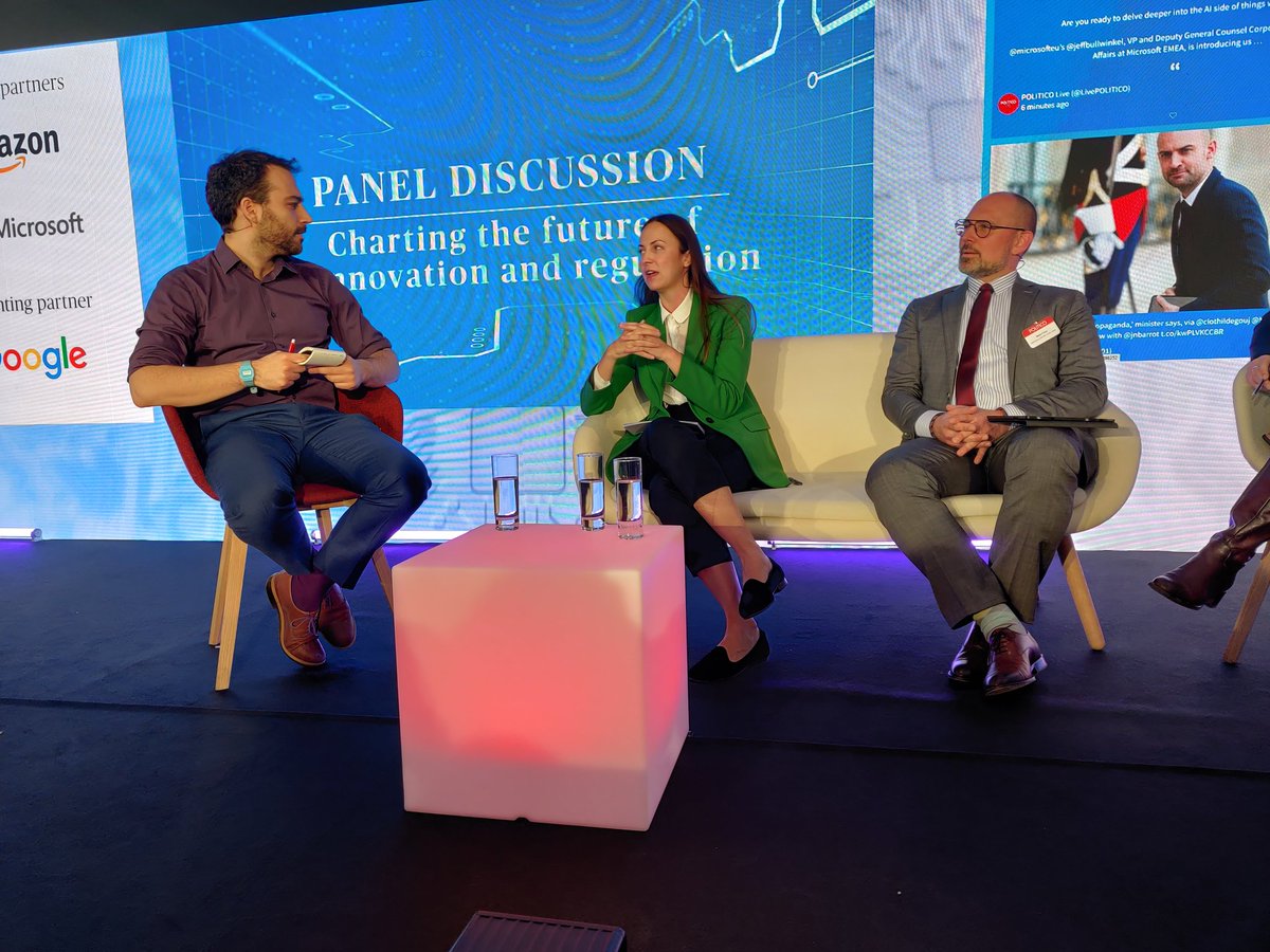 ArentsHA's tweet photo. #PoliticoTechAI: in the panel "Charting the future of AI innovation and regulation”, MEP @EvaMaydell says that the big challenge now is figuring out how all the recent EU digital legislation (#AIAct, #DGA, #DMA, #DSA, #GDPR, …) fits together and can be #implemented & #enforced https://t.co/HnQWH7aubr