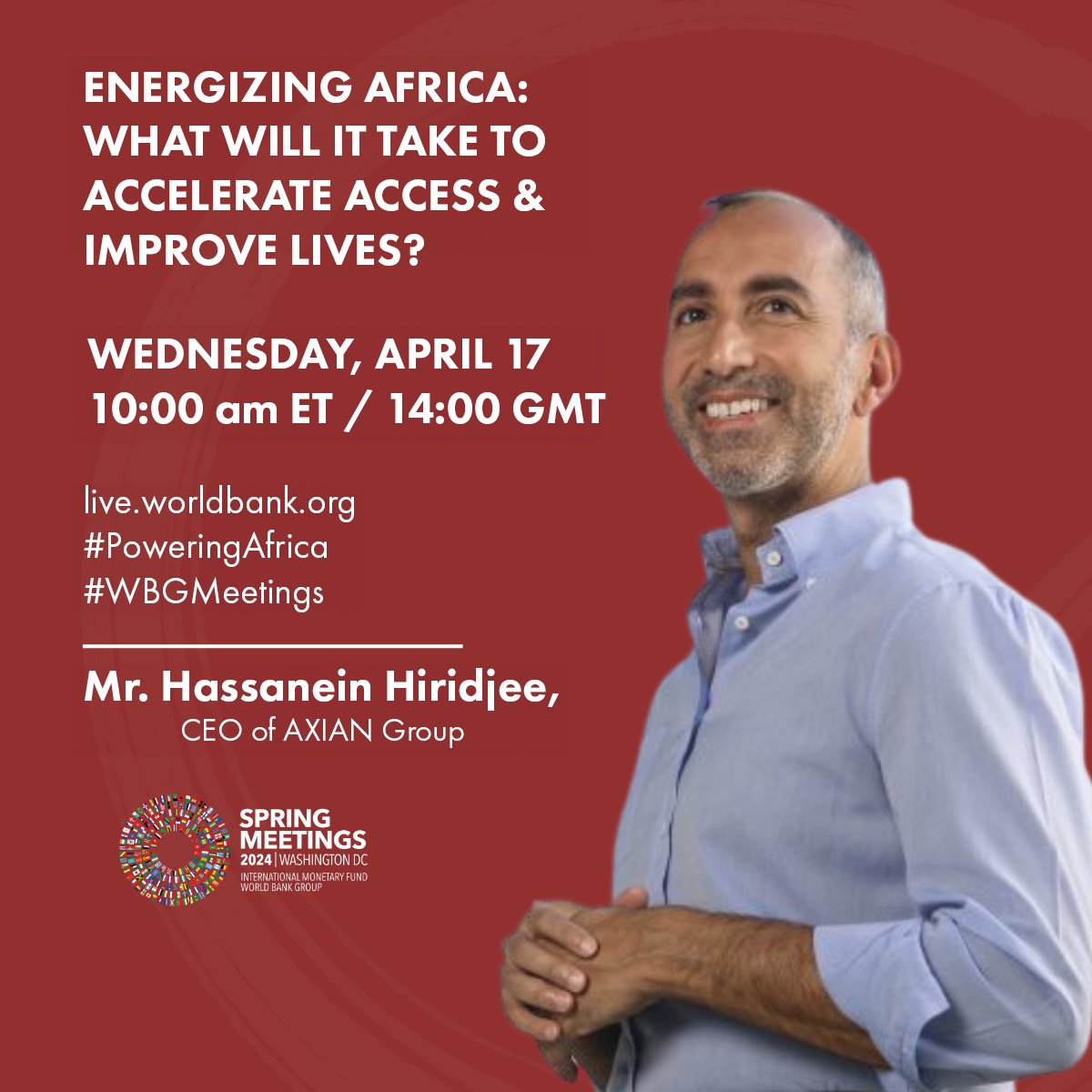 Energizing #Africa: What Will It Take to Accelerate Access &amp; Improve Lives? Our CEO joins <a href="/WorldBank/">World Bank</a>  #WBGMeetings panel discussion and peers to discuss the topic. #PoweringAfrica 
Watch Live stream: live.worldbank.org/en/event/2024/…