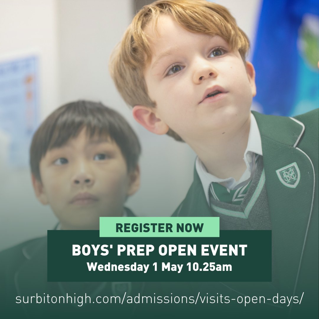 Limited spaces left for the next Surbiton High Boys' Prep Open Event on Wednesday 1 May. Don't miss out - secure your space now ⬇️ bit.ly/3vSebAg #SchoolOpenDay #BoysPrep #NationalOfferDay