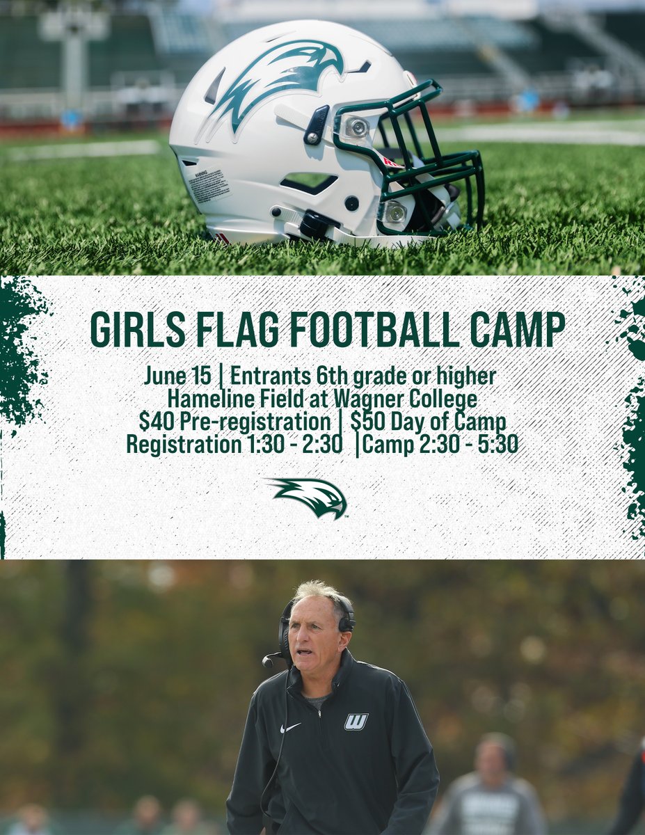 We will once again host a girls flag football camp this June! Sign up at wagnercollegefootball.totalcamps.com