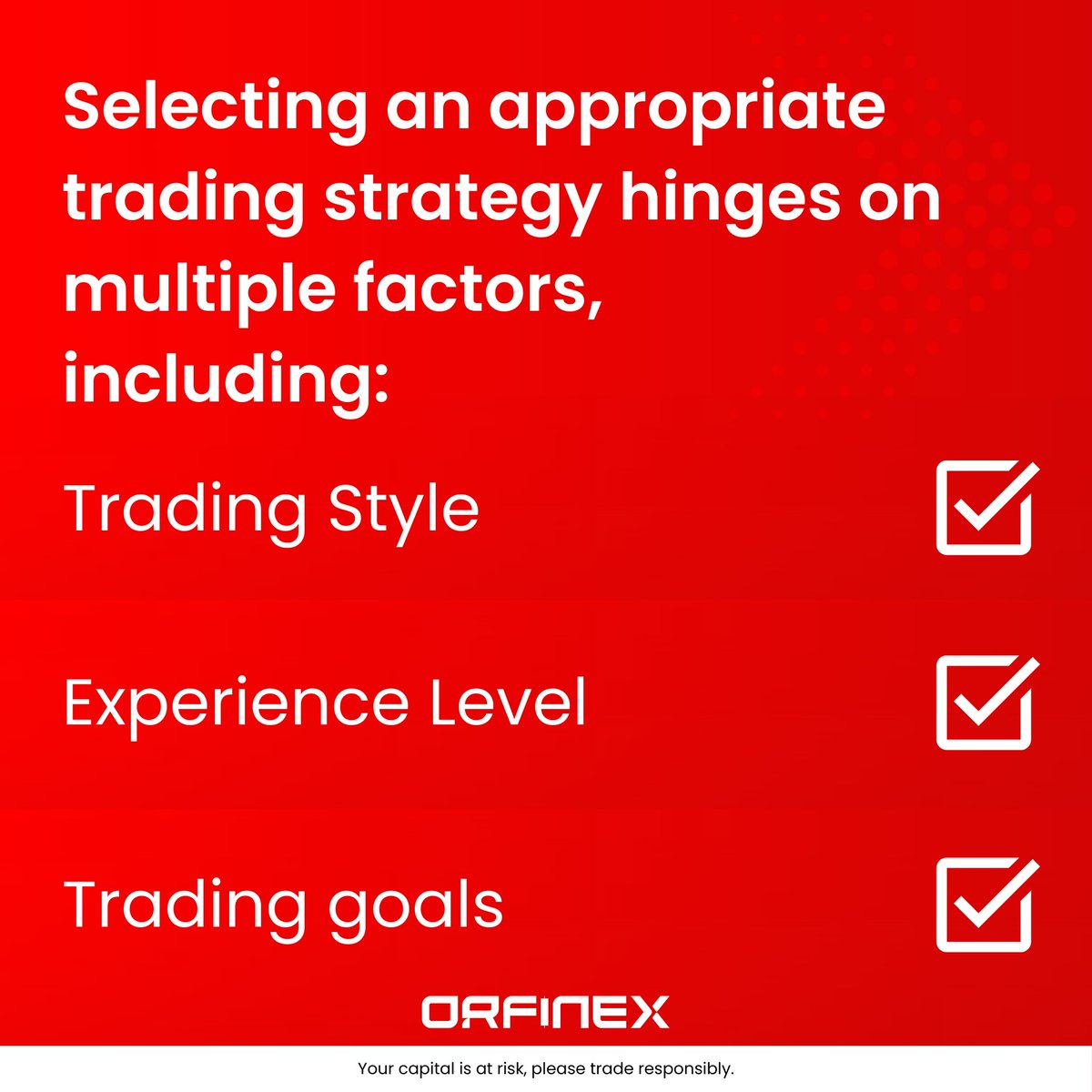 orfinex's tweet photo. Discover your ideal trading strategy with #Orfinex! Consider your trading style, goals, and experience level. Tailor your approach and trade smarter. 

#ForexTrading #TradingTips #InvestSmart https://t.co/wGKP2GiWMy