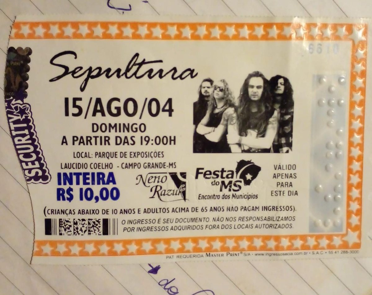 o ingresso do Sepultura a 20 anos atrás sendo 10 reais 😭