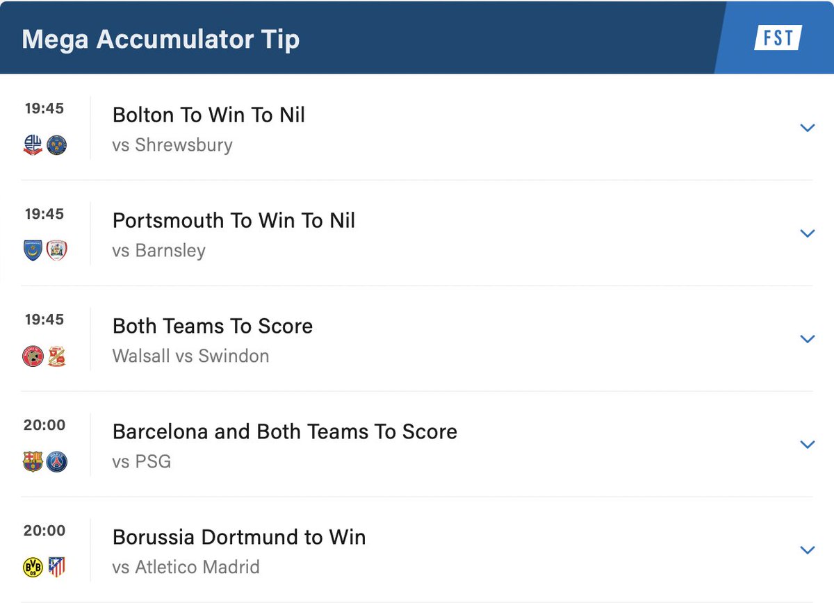 85/1 MEGA ACCA 🌟 We've got five selections from the EFL and Champions League 👀 See our 85/1 Mega Acca 👇 freesupertips.com/accumulator-ti… (18+ begambleaware)