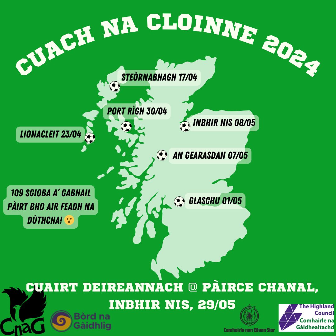 Tha sinn air bhioran airson Cuach na Cloinne 2024 a bhios a' tòiseachadh a-màireach ann an Steòrnabhagh! Bidh seo an co-fharpais as motha a bh' againn a-riamh le 109 sgioba a' gabhail pàirt am-bliadhna! Leugh barrachd an seo: cnag.org/cuach-na-cloin…