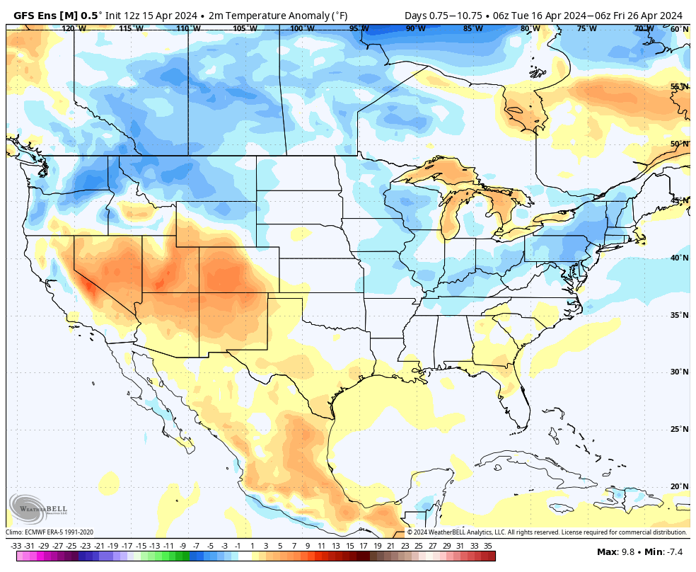 Time For A Cool Change - LRB '79. After a very warm stretch here in Baltimore, looks like the next 10 days (after today) will average a little below normal. High temps likely in the 60s most days. Not 'cold', just 'cool'. 🙂 #MdWx