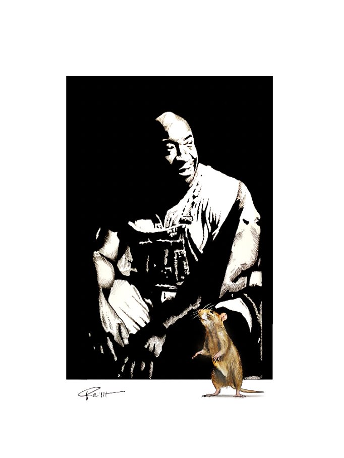 LIKE THE DRINK, ONLY NOT SPELLED THE SAME.
Ink and watercolor illustration I did of John Coffey and Mr Jingles.