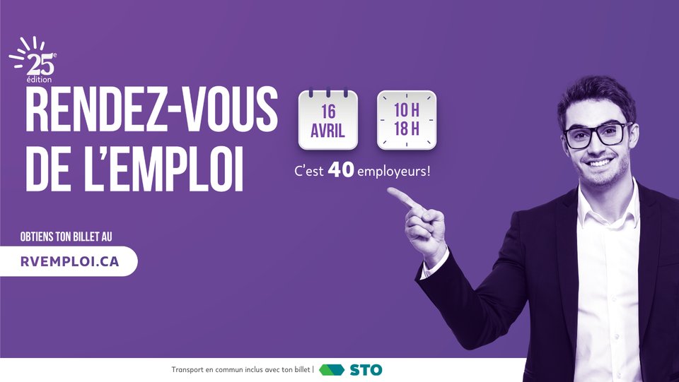 🟣 Venez nous rencontrer au Rendez-vous de l'emploi du Carrefour jeunesse emploi de l'Outaouais, de 10 h à 18 h! 🟣 Passez nous saluer ;) 🤝 Détails : rvemploi.ca