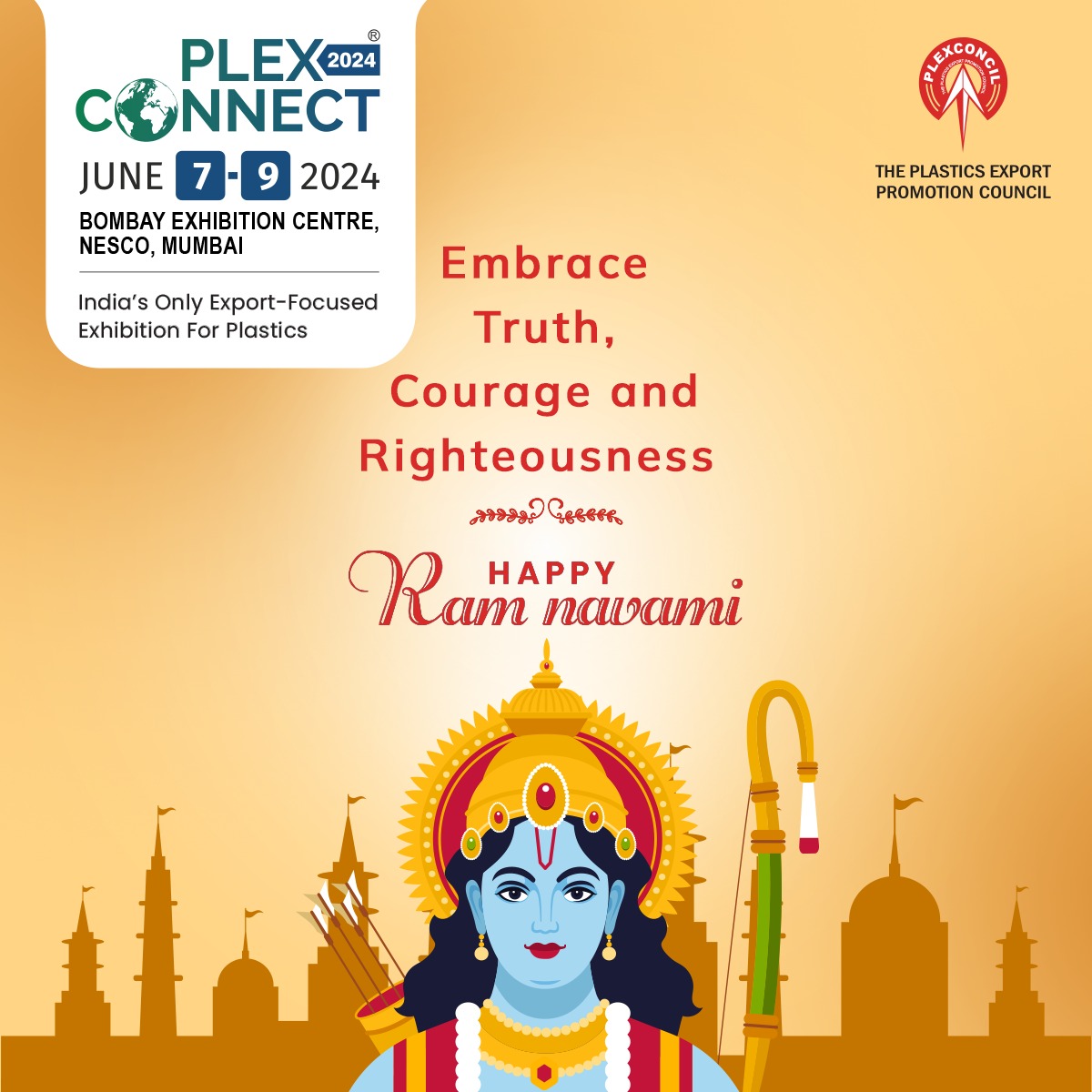 Plexconcil's tweet photo. Keep your dedication and determination steadfast as Lord Rama and watch all your ideas achieve success.
Wishing a #HappyRamNavami to the entire plastic industry.
#PlexConcil #PlexConnect #PlasticExport #PlasticExportCatalyst #PlasticsIndustry https://t.co/qlxeONGg0f