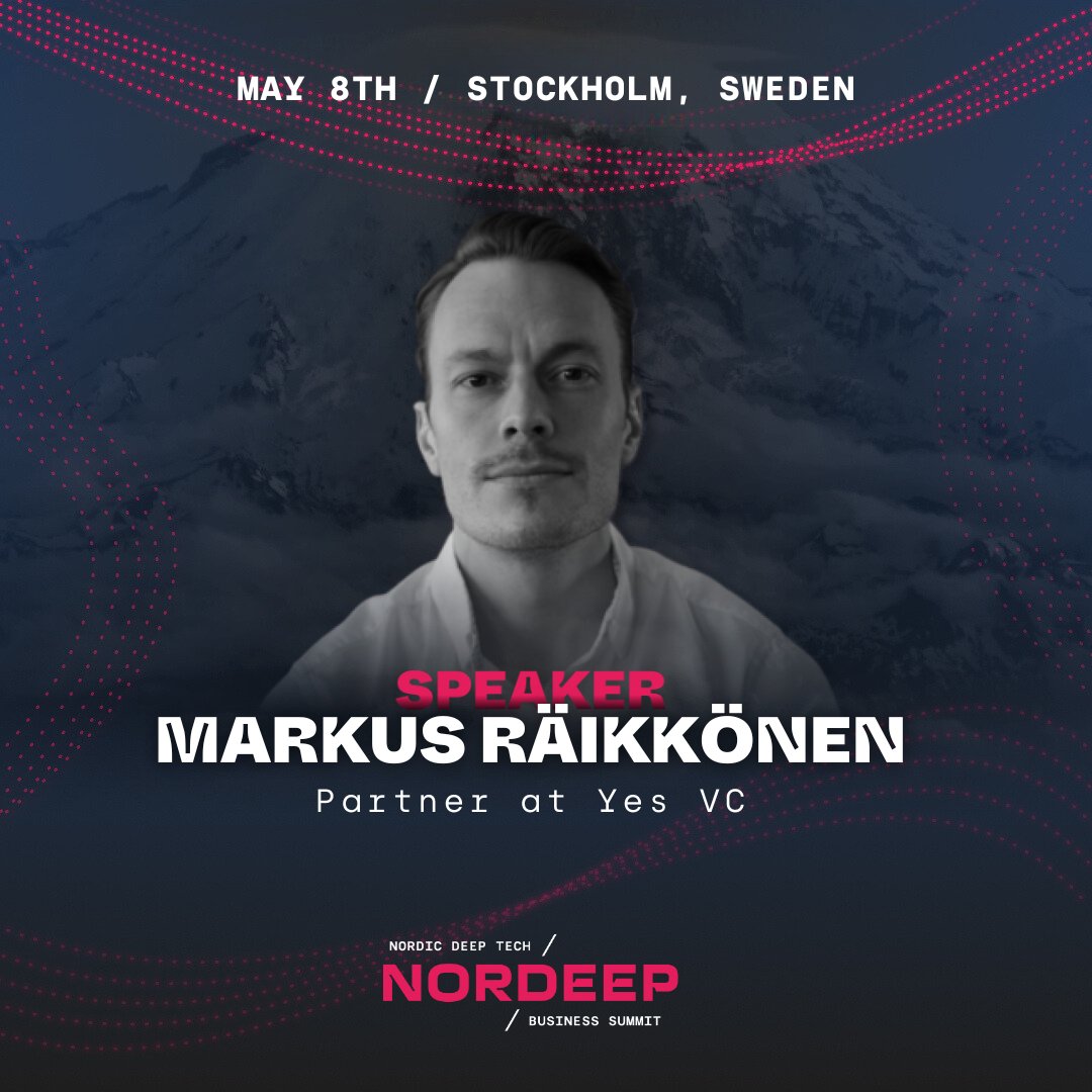 ArcticStartup_E's tweet photo. 📣 Speaker Announcement! @MarkusRaikkonen from @YesVC, former global VC investor at @HeadlineVC, joins NORDEEP in Sweden! Don't miss his insights on deep tech success.
📍May 8th at Södra Teatern.
🎟️Tickets: https://t.co/lbf3gKbIXX
#NORDEEP #deeptech https://t.co/CVb3lOUWLq