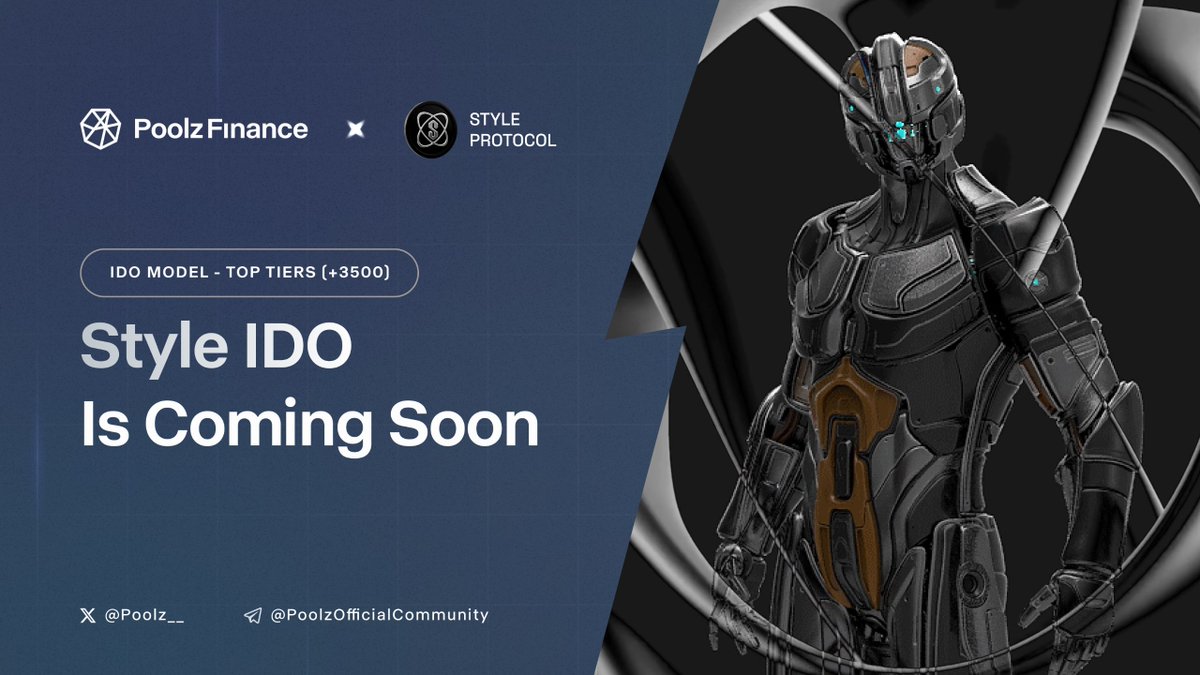 Style Protocol IDO @STYLEProtocol aims to bring monetization and utilization to any Virtual Asset in any game, metaverse or virtual world. 💡IDO Date: 19th April 💡IDO Model: TOP Tiers +3500 POOLX 💡IDO Vesting: 20% TGE / 3 months vesting Lock +3500 $POOLX for guaranteed