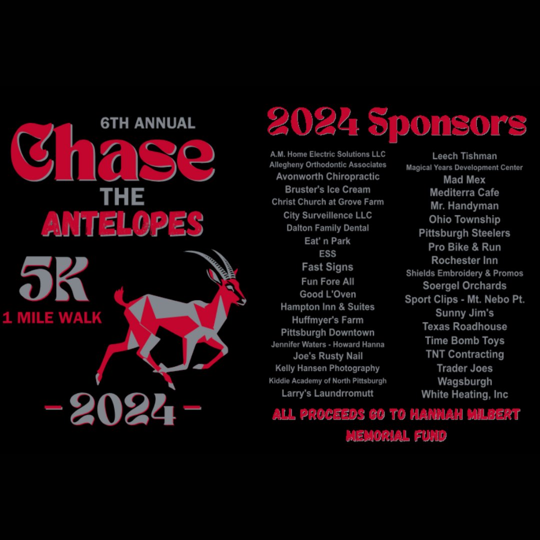 We are less than two weeks away from the 6th Annual Chase the Antelopes 5K & One-Mile Walk. We are excited to announce that nearly 40 sponsors have committed to support the students' project this year. Sign up now! Pre-registration ends on Sunday. chasetheantelopes5k.com