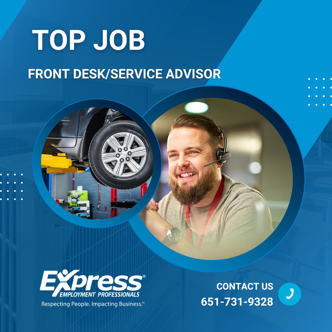 Work for a well-established automotive company as a Front Desk/Service Advisor! Pay: 420-26/h, DOE. Days. Contract to hire. Apply now: jobs.expresspros.com/job/14257985 #woodburymn #whitebearlakemn