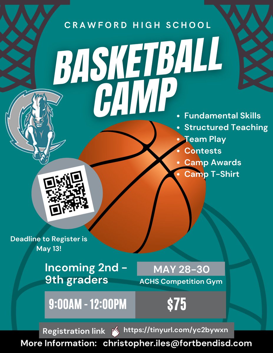 Excited for our inaugural Youth Basketball Camp! 🐎 ⚡️🏀 Parents, get your kiddos signed up before the Deadline‼️#ChargedUp @RTMSThundercats @BMSLonghorns @HREMustangs @DLE_Lions