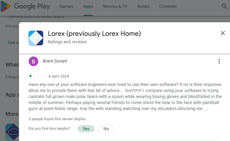 👎2024-Worst-Product-LorexTechnology/Skywatch/Republic-of-China (fromGooglePlay)=> John E Drsek- March 13, 2024- Have an outdoor 8 camera system for a couple years now. The biggest...eo to your phone is not simple. [QE]=>Camera? Please being smart to shop in 2024![QE-ALTM-378324]