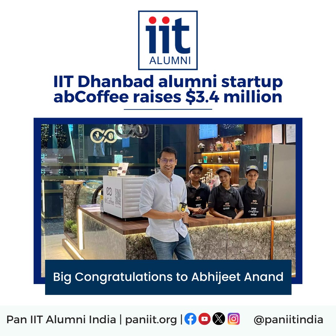 Founded in 2022 by @DMS_IITDhanbad alumni Abhijeet Anand @ABCoffee raised $3.4 million to strengthen its supply chain and technology stack. The funding will help abCoffee expand its supply chain and digital innovation, to provide on-demand coffee at a lower cost and in less time.