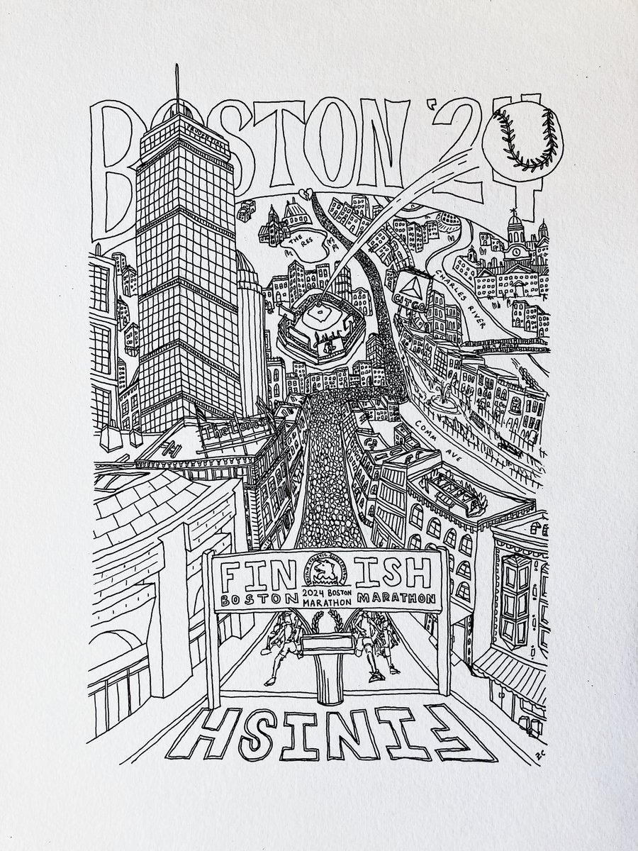 Right on Hereford. Left on Boylston. 

Had the absolute pleasure of drawing this 🦄 Boston marathon commission for a friend who raced yesterday. 

This weekend never fails to leave me feeling simultaneously drained and so very full and inspired. What a city 💙💛