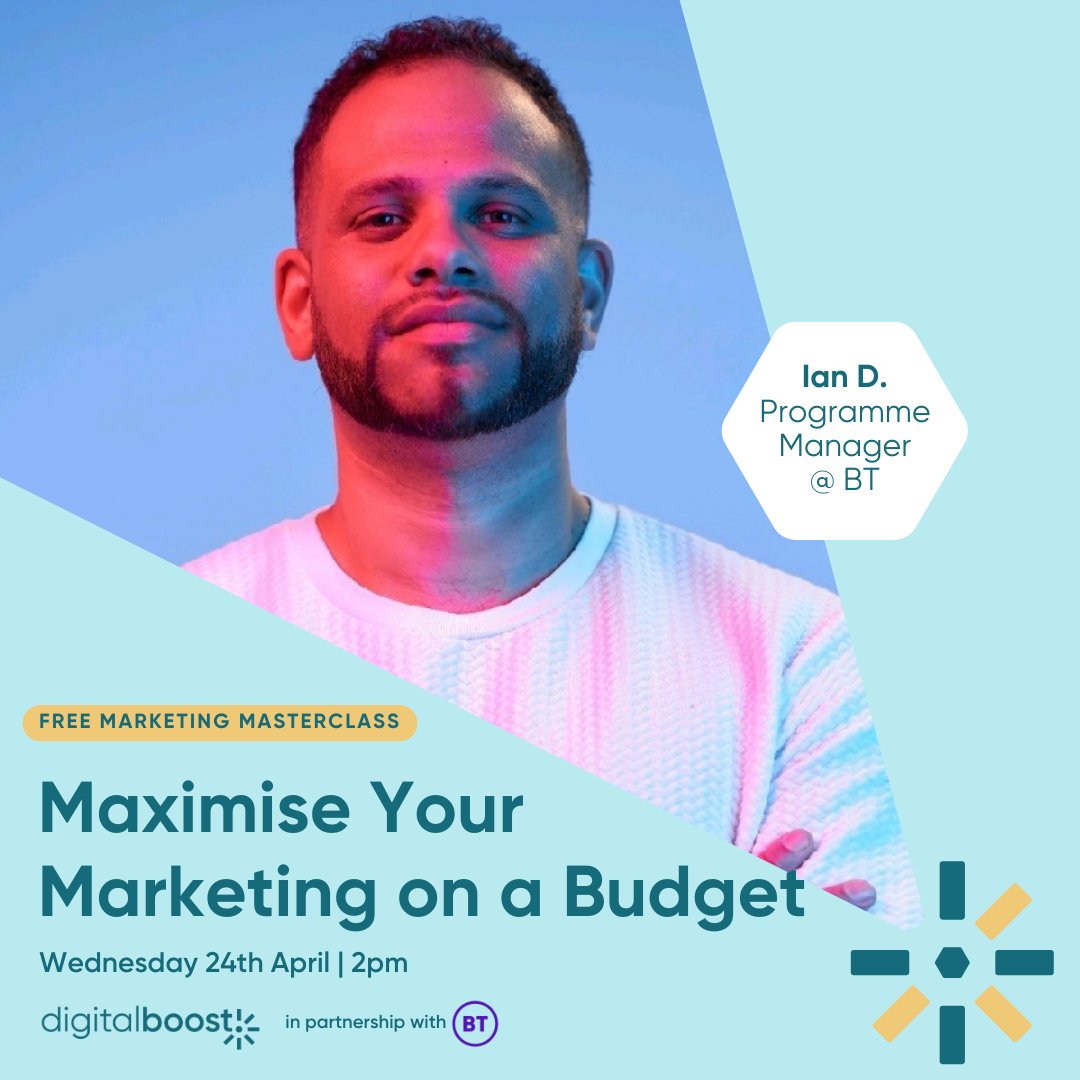 Wondering how to market your business without a budget 🤔 Join us for a free #Masterclass with Ian from the @BTBusiness team and learn how to Maximise Your Marketing on a Budget 💸 Register for free here 👇 eu1.hubs.ly/H08B0jN0 #DigitalBoost #Marketing #SmallBusiness