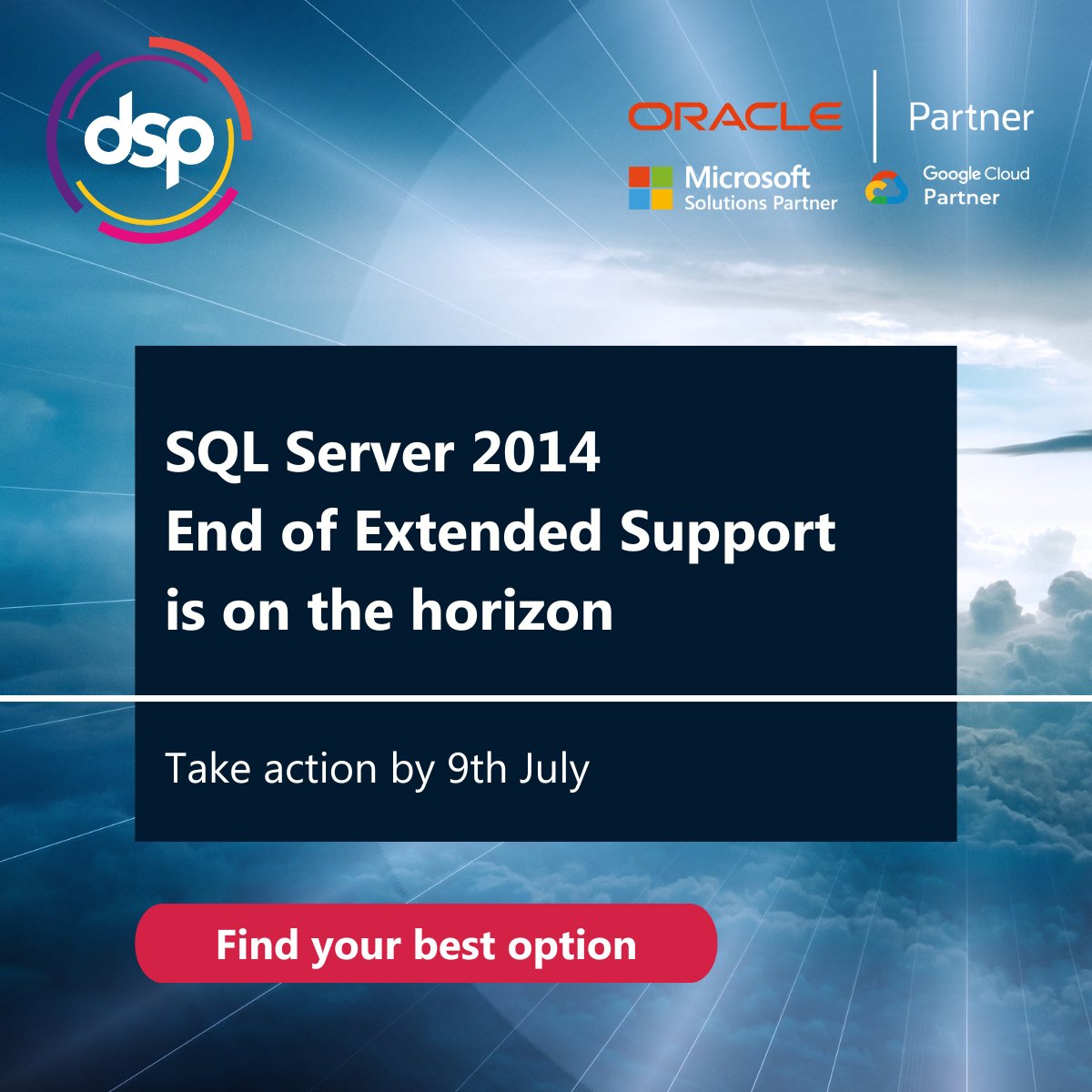 dsp_uk's tweet image. On the 9th of July 2024, Extended Support for SQL Server 2014 databases comes to an end.
So, it's decision time! Find out what your on-premise and Cloud options are here:
bit.ly/3TxbcoK
#SQLServer #EndOfSupport #SQLServer2014