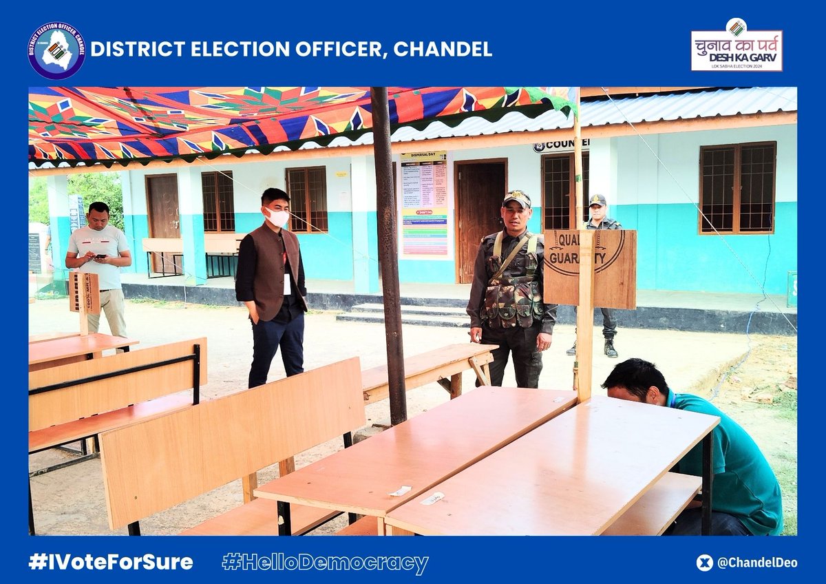 ChandelDeo's tweet photo. DEO Chandel inspects the preparation of the Dispersal Ground, ensuring every detail is in place for a seamless execution.
@CeoManipur  @SpokespersonECI @ECISVEEP 
#IVoteForSure
#LokSabhaElection2024 https://t.co/XcsdafS2ut