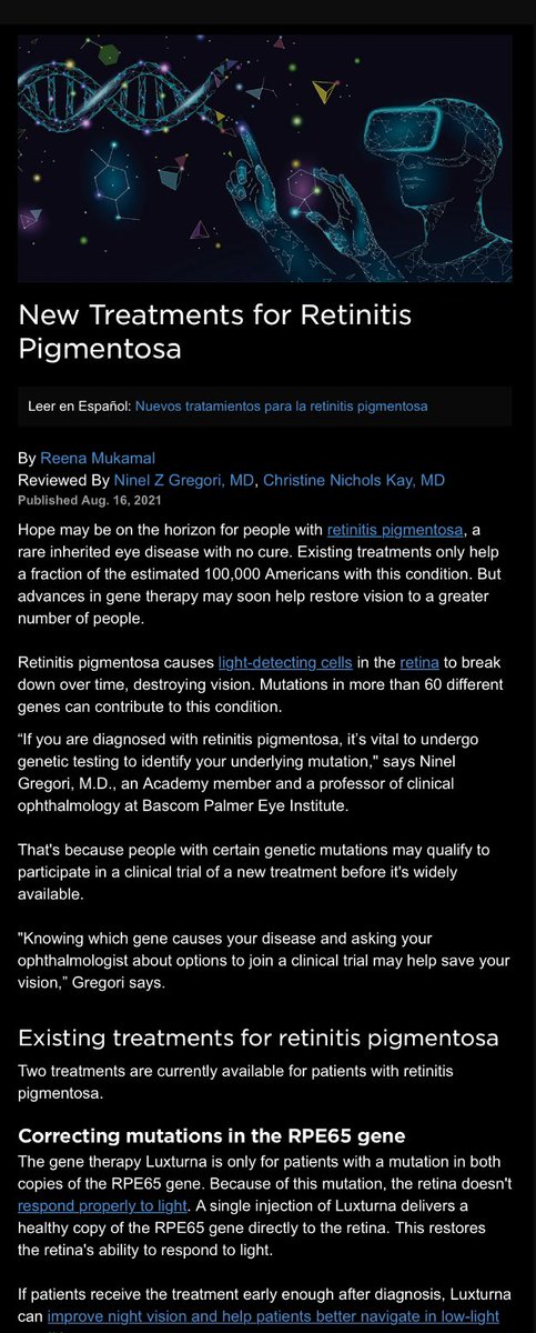 Point 1: No Cure.

Ocugen #OCU400 #OCU410 #OCU410ST $OCGN Retinitis Pigmentosa range of treatment, its wide application for ‘gene agnostic’ and beneficial to a larger range of patients ’globally’. 

Luxturna does not offer this! 

No other treatment does! aao.org/eye-health/tip…