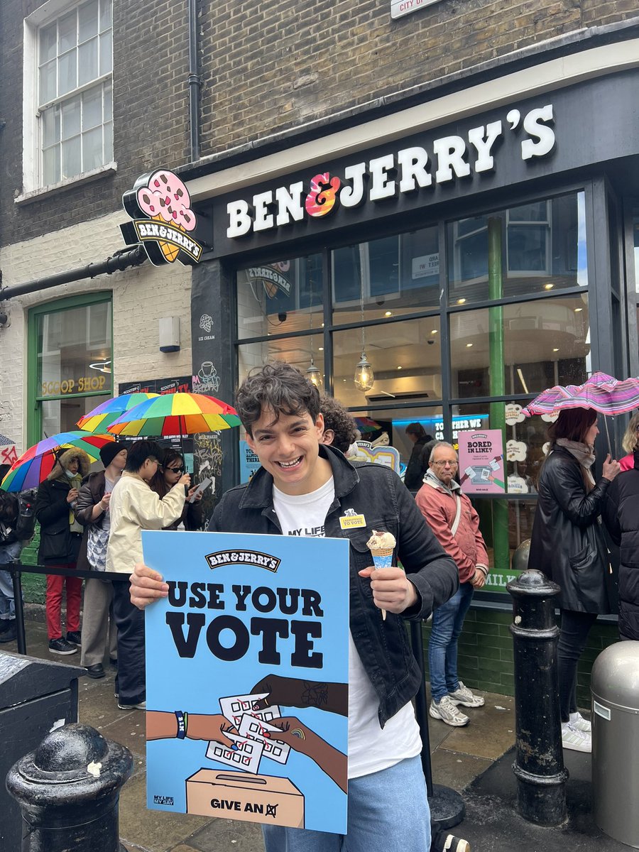 BEN AND JERRIES #GiveAnX Make your way to @benandjerrysUK in Soho for their FREE CONE DAY on #NVRD!!! We’re spreading the message of the voter registration deadline at 11:59 TONIGHT ⏰