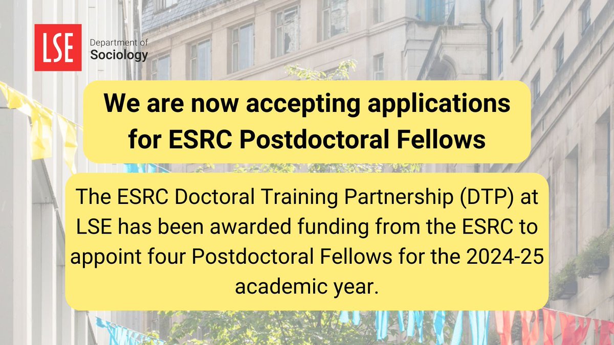 We are now accepting applications for ESRC Postdoctoral Fellows! Submit your application by 16 May 2024. Further information and application guidance can be found here ➡️ info.lse.ac.uk/current-studen…
