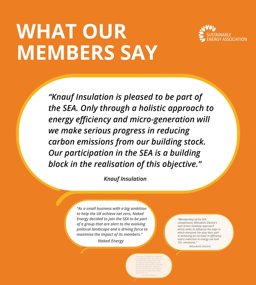 Our membership includes retailers and manufacturers of energy saving measures, insulation and heating systems, installers, energy suppliers, innovators, housing providers and more. Read what our members say: sustainableenergyassociation.com/membership/wha… #SustainableEnergy #EnergyEfficiency