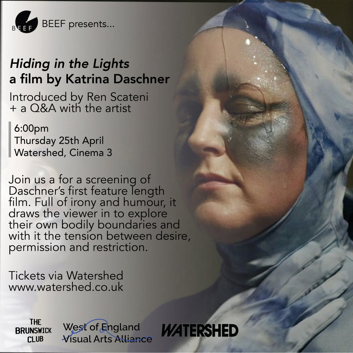 Katrina Daschner's  film, full of irony and humour, draws the viewer in to explore their own bodily boundaries and the tension between desire, permission and restriction. .Tickets via watershed:
watershed.co.uk/whatson/12562/…