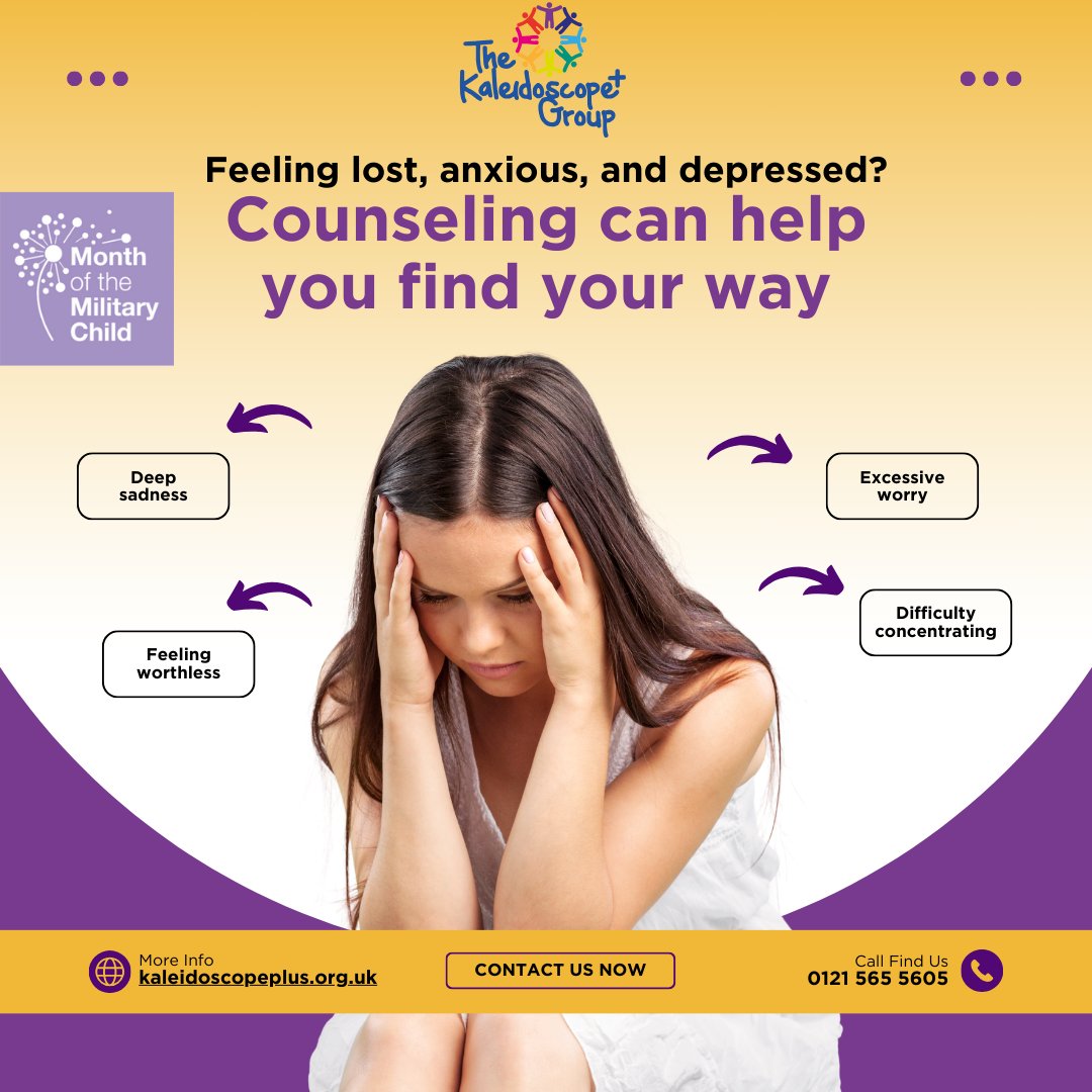 Kaleidoscope_PG's tweet photo. April is the Month of The Military Child and we want to offer our discounted counselling rate for Children of the Armed Forces Community! π
Click the link below to find out more β¬οΈ
https://t.co/SfHdTJHqoa
#TeamKPG #ArmedForces https://t.co/uQlWmOhZaq