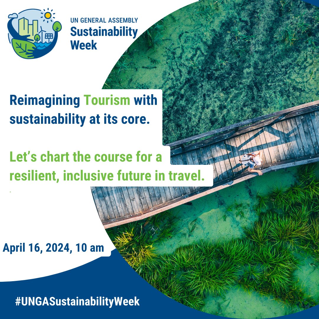 At Tuesday's #UNGASustainabilityWeek debate on #tourism, stakeholders will share best practices and experiences to promote sustainable and resilient tourism practices. 🕙 10 AM 16 April (NY, GMT -4) 🔴 Follow Live: Part 1- lnkd.in/e__x3U7q Part 2- lnkd.in/eFdrcA6R