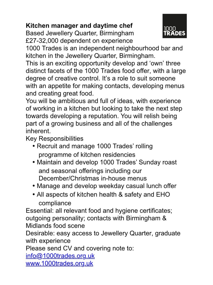 We’re on the lookout for a kitchen manager at our JQ branch 👀