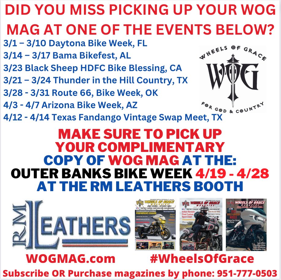 #Event #BikeWeek #WheelsOfGrace #RMLeathers #WOGMAG #ChristianBikerMag #Freedom #Biker #Motorcycle #HarleyDavidson #Motorcycle #Truth #Ride #Christian #Freedom #complimentary